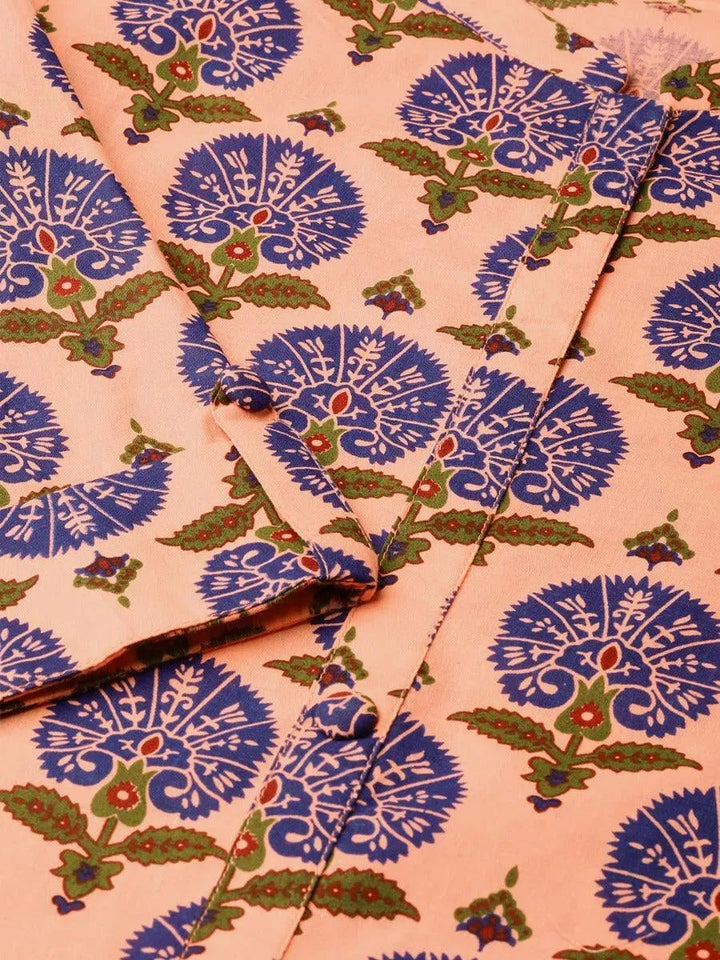 Peach Printed Rayon Kurta - Libas