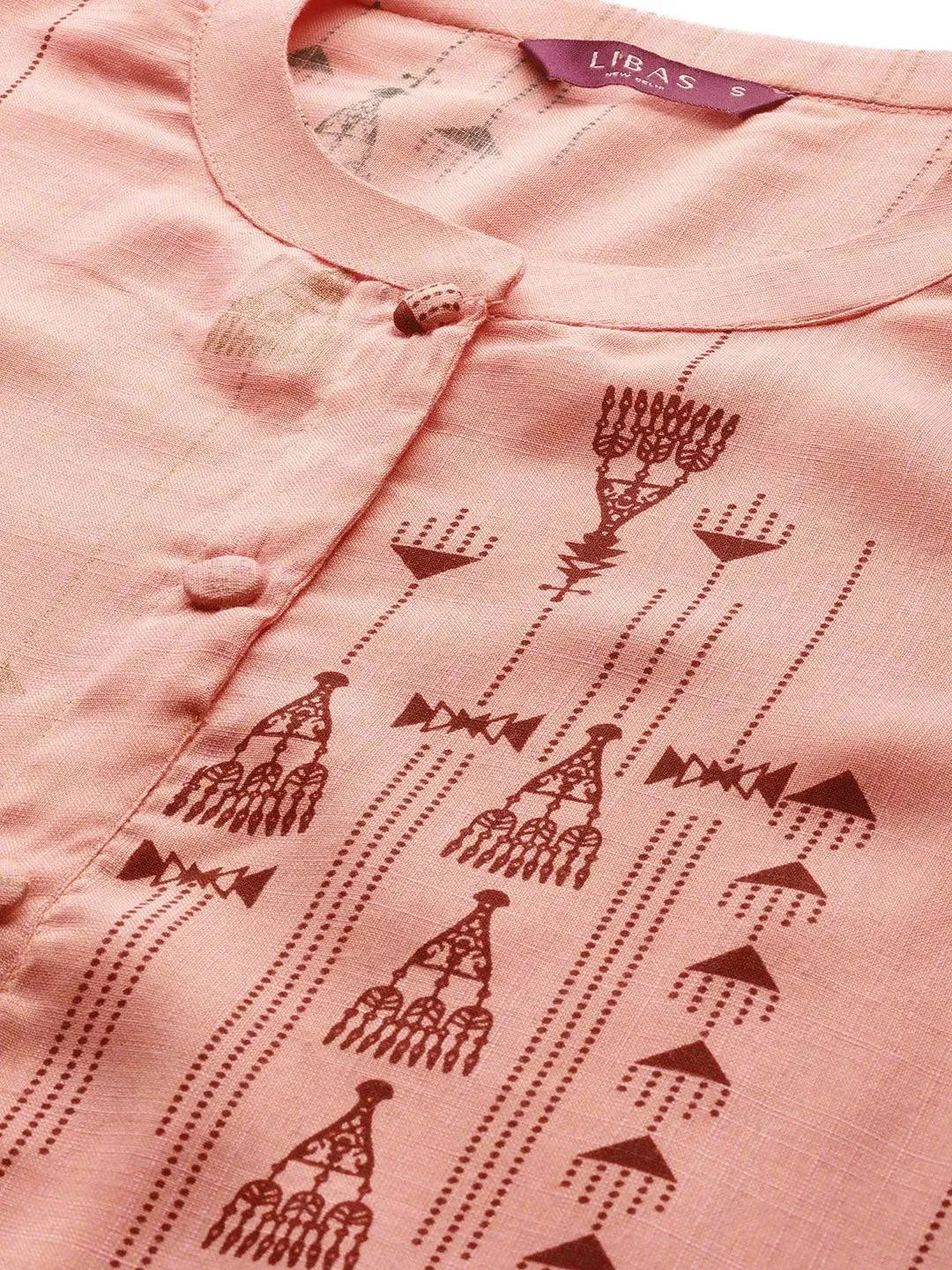 Peach Printed Rayon Kurta - Libas