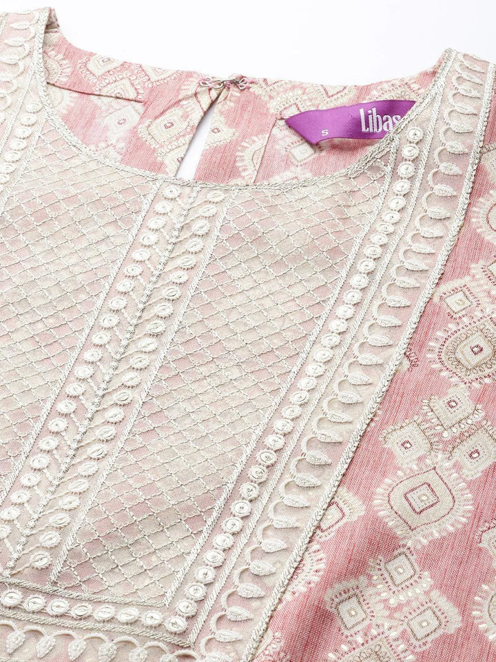 Peach Printed Rayon Straight Kurta - Libas