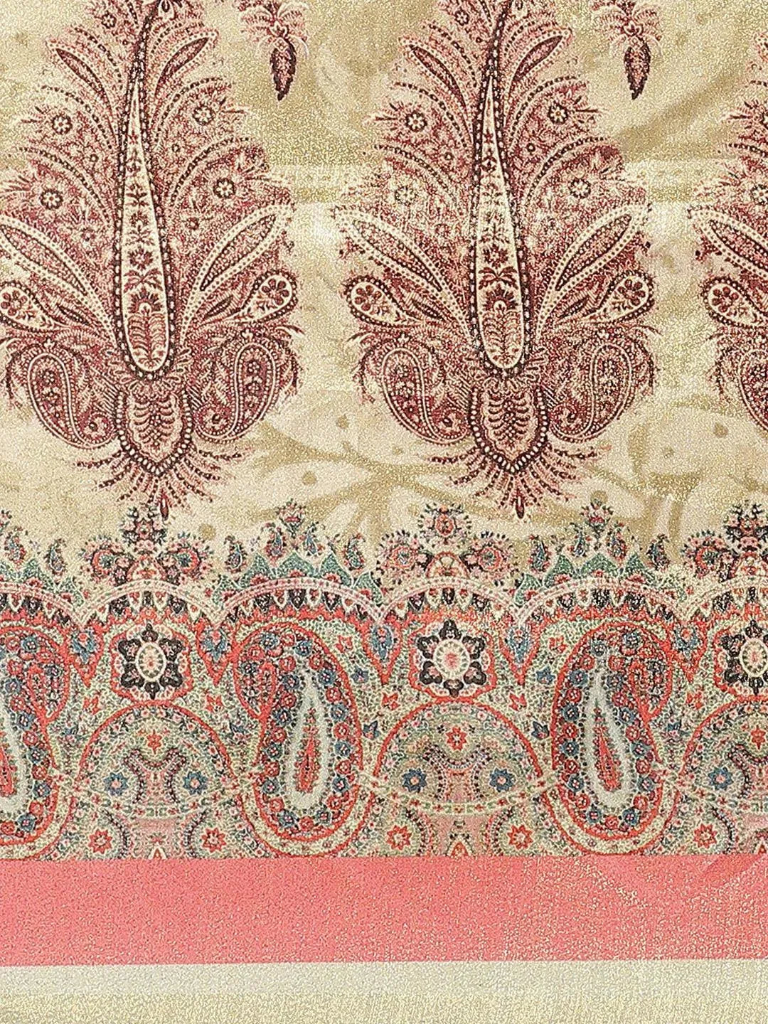 Peach Printed Satin Saree - Libas 