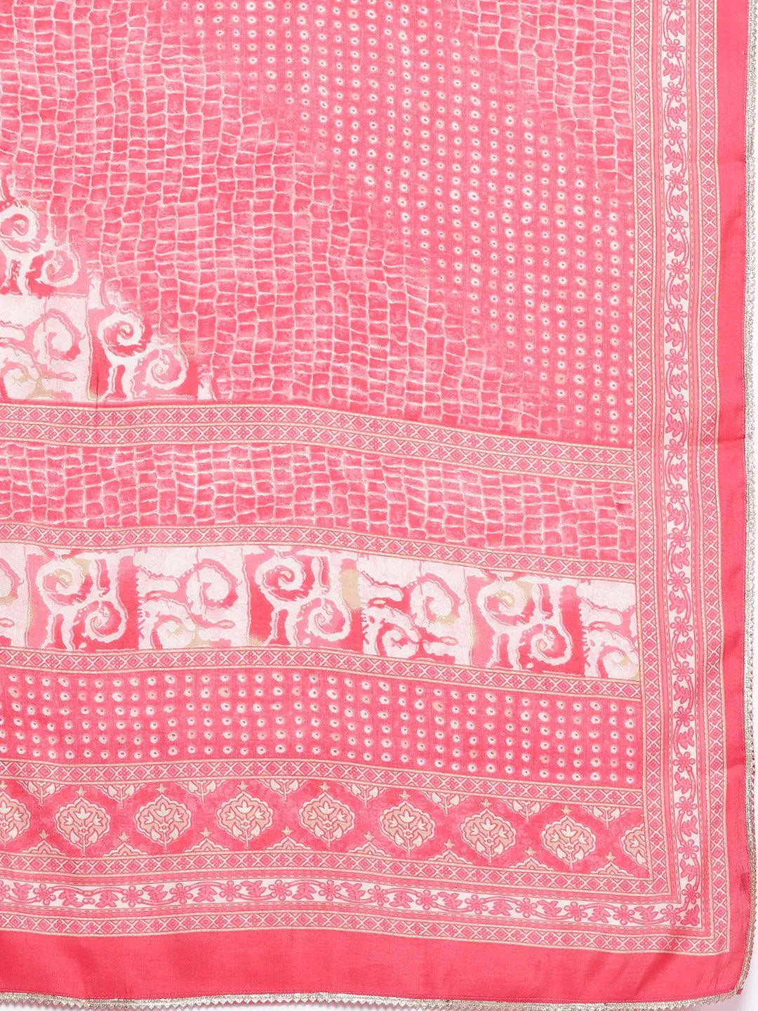 Peach Printed Silk Blend A-Line Kurta With Palazzos & Dupatta - Libas 