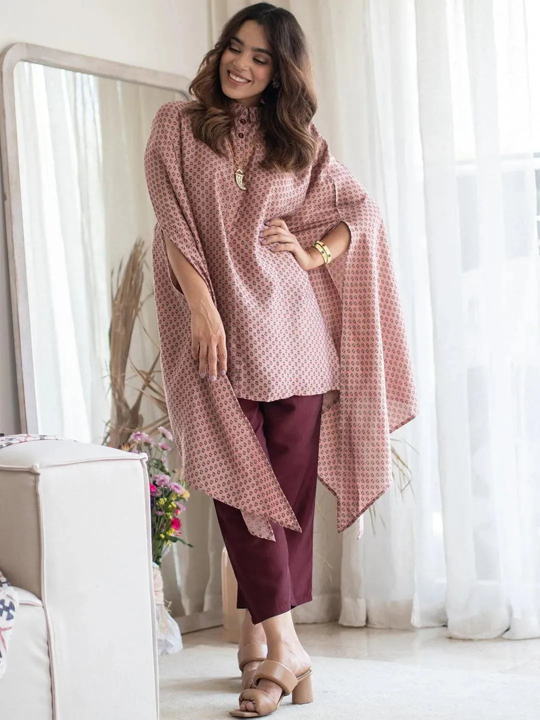 Peach Printed Silk Blend Kurta Set - Libas
