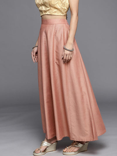 Peach Printed Silk Blend Skirt - Libas