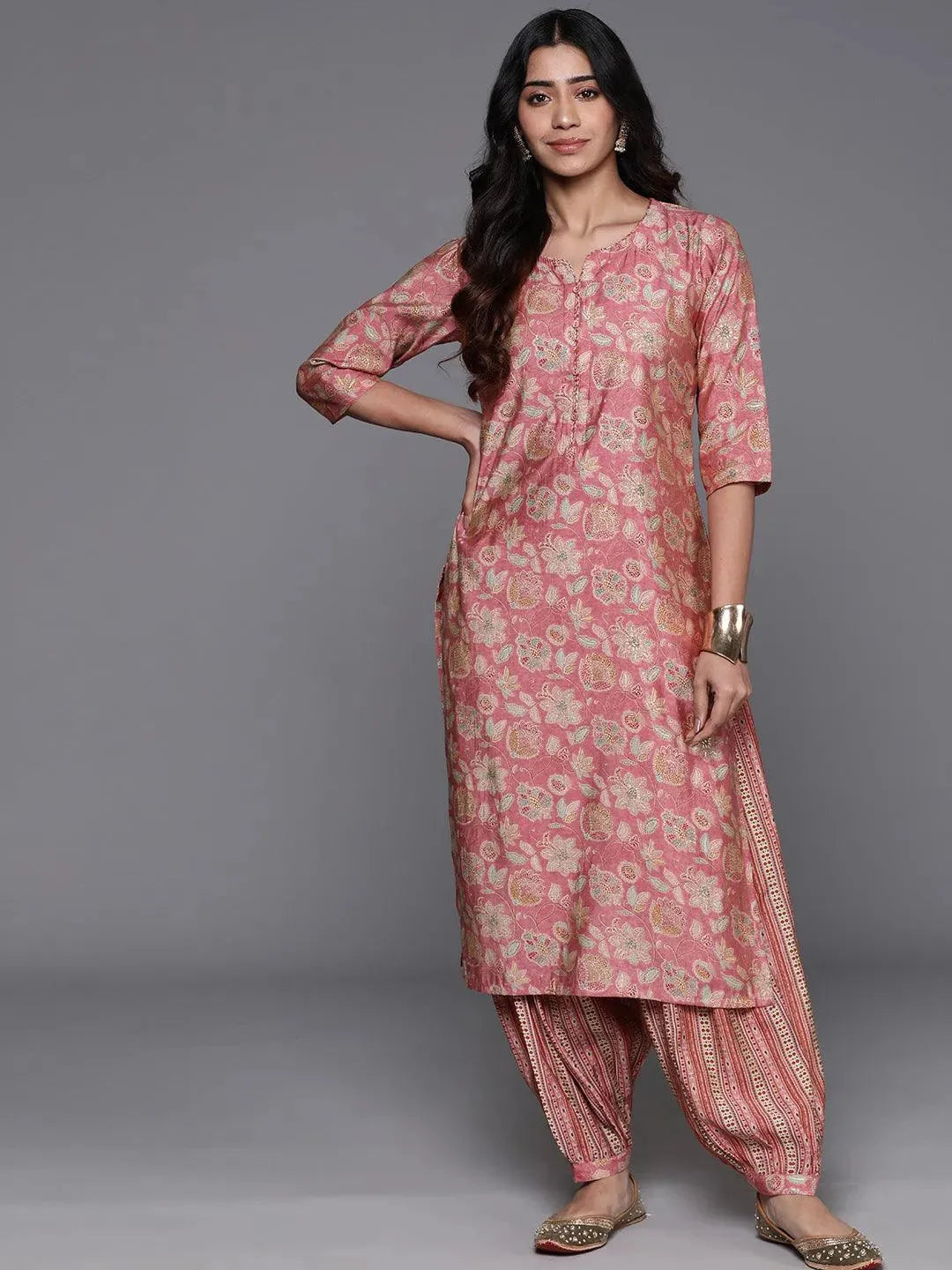 libas Peach Printed Silk Blend Straight Kurta Set-picture-47