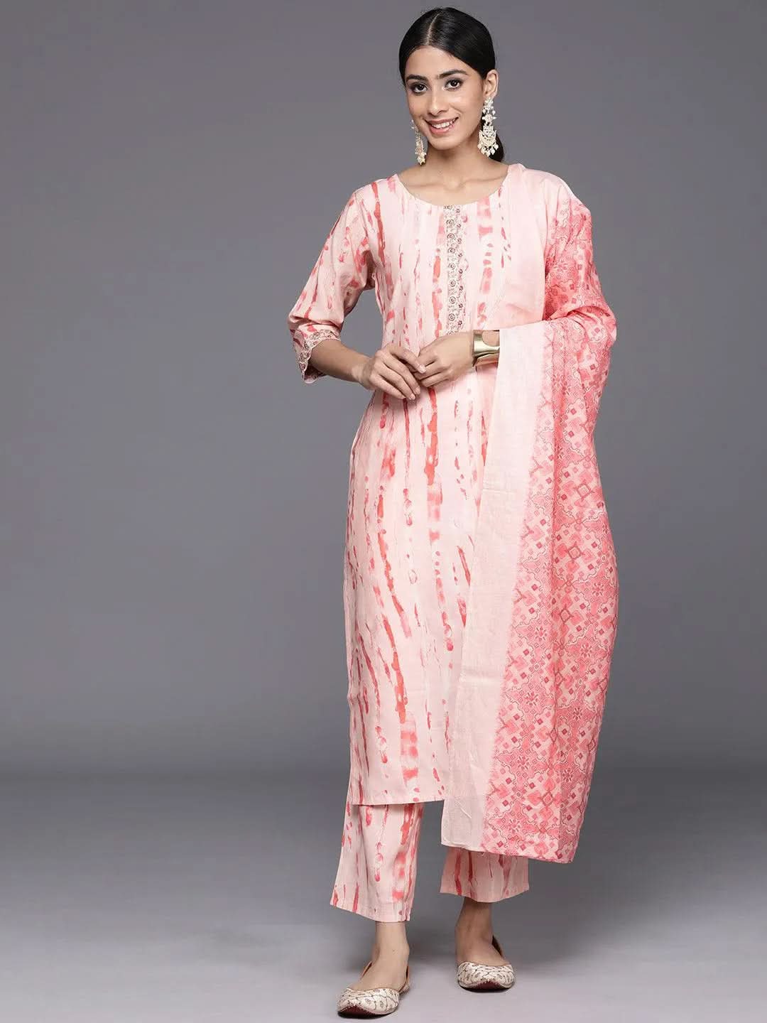 libas Peach Printed Silk Blend Straight Kurta With Trousers & Dupatta-picture-19