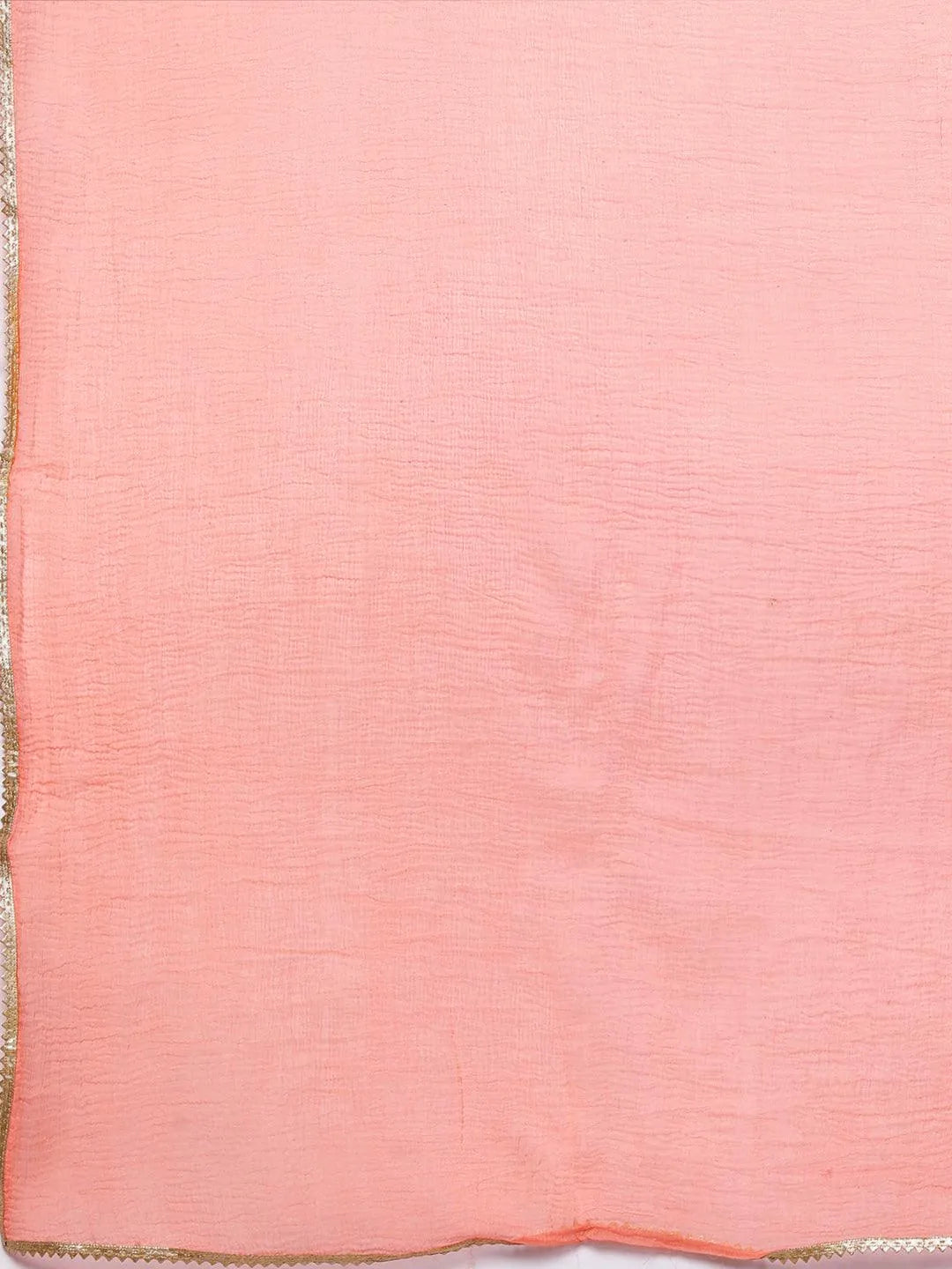 Peach Printed Silk Blend Straight Kurta With Trousers & Dupatta - Libas 