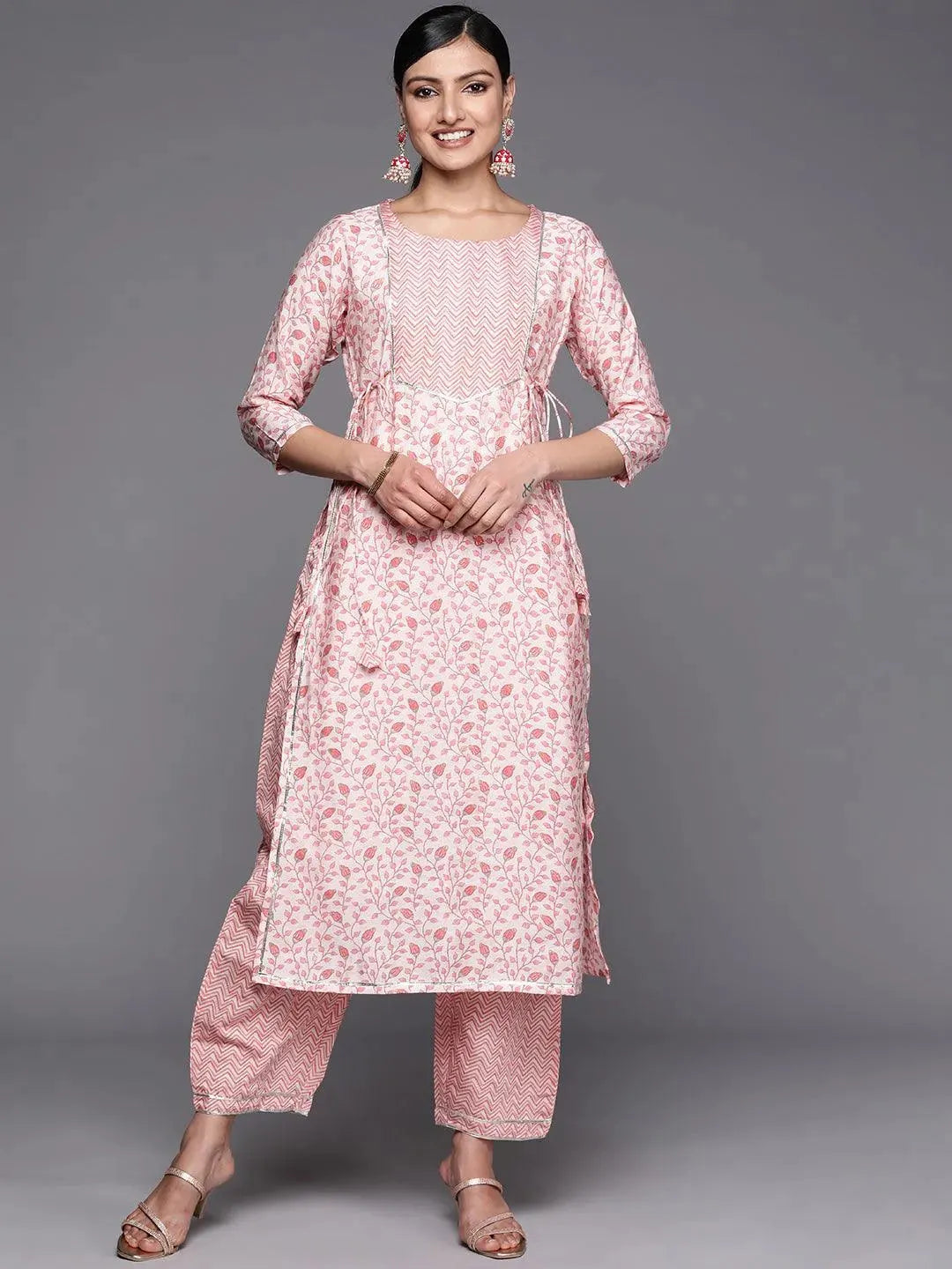 Peach Printed Silk Blend Straight Kurta Set With Trousers - Libas