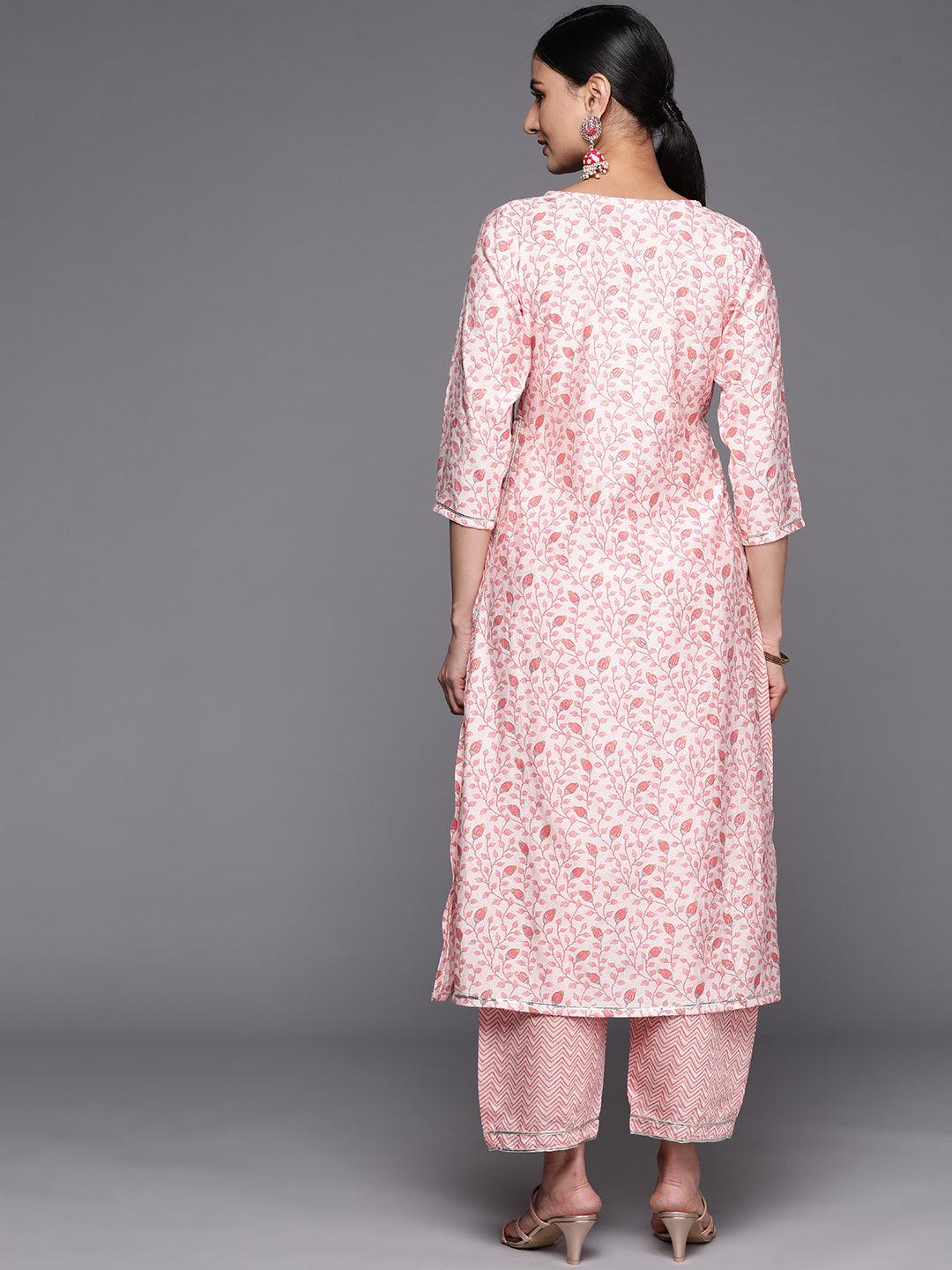 Peach Printed Silk Blend Straight Kurta Set With Trousers - Libas