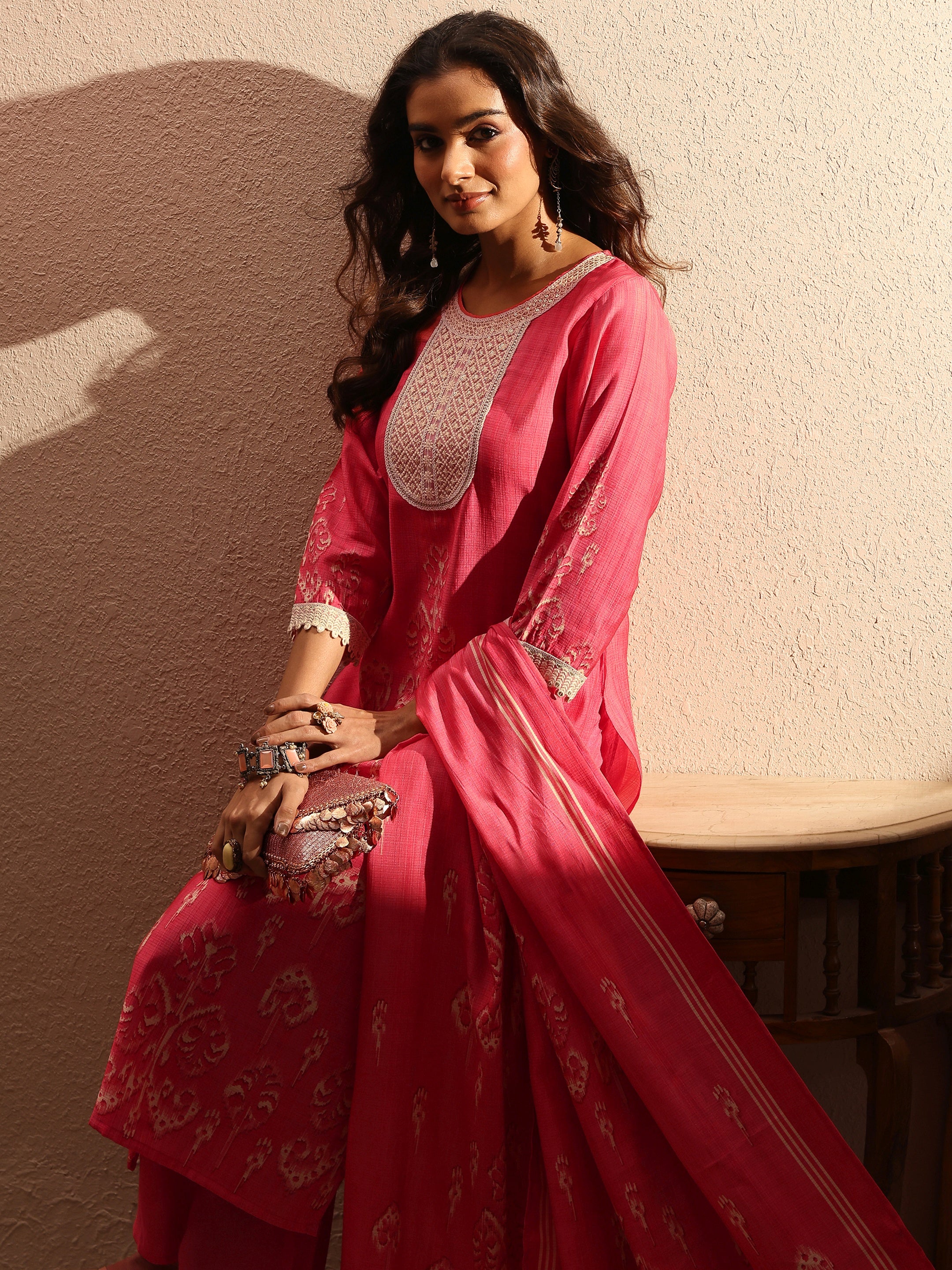 libas Peach Printed Silk blend Straight Suit Set With Dupatta-picture-21