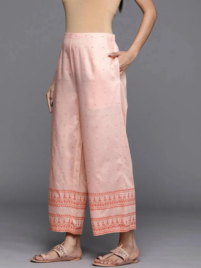 Peach Printed Silk Palazzos - Libas