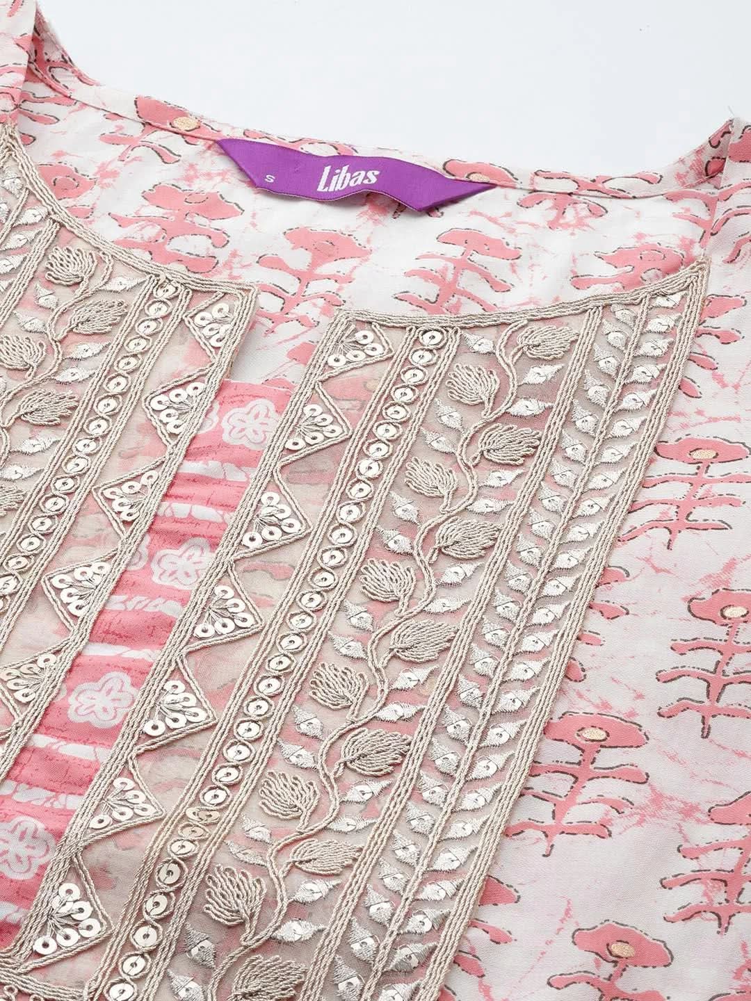 

Peach Printed Silk Straight Kurta With Trousers