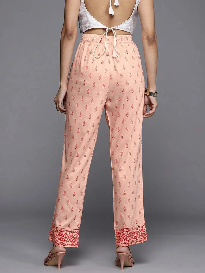 Peach Printed Silk Trousers - Libas