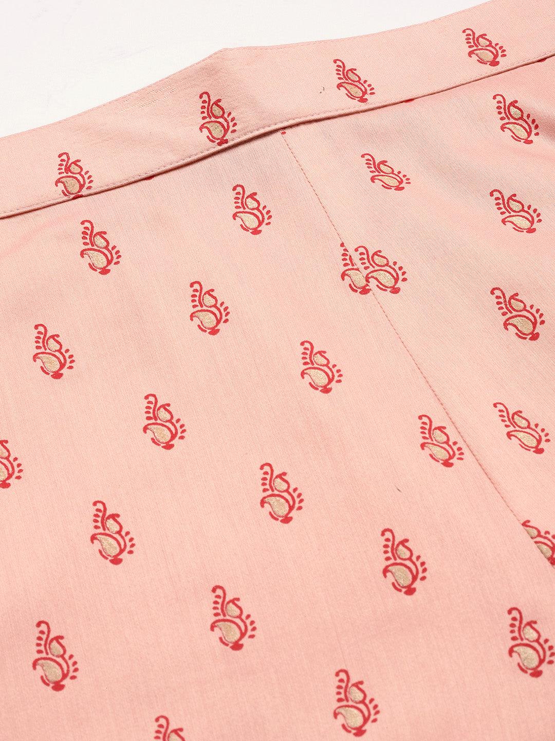 Peach Printed Silk Trousers - Libas