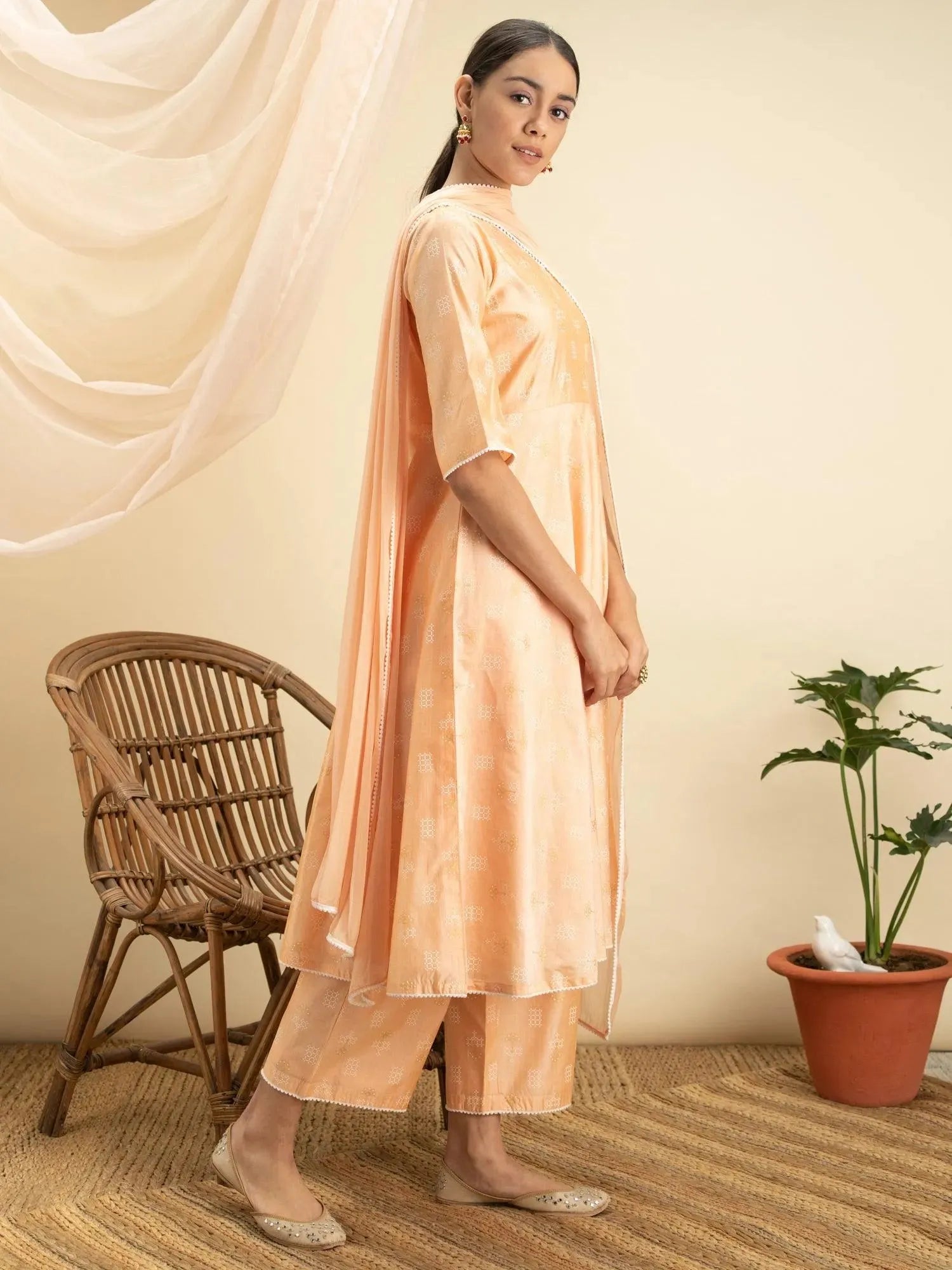 

Buy Peach Printed Tusaar Silk Suit Set - 13086O-XS | Libas Ethnic Wear Online