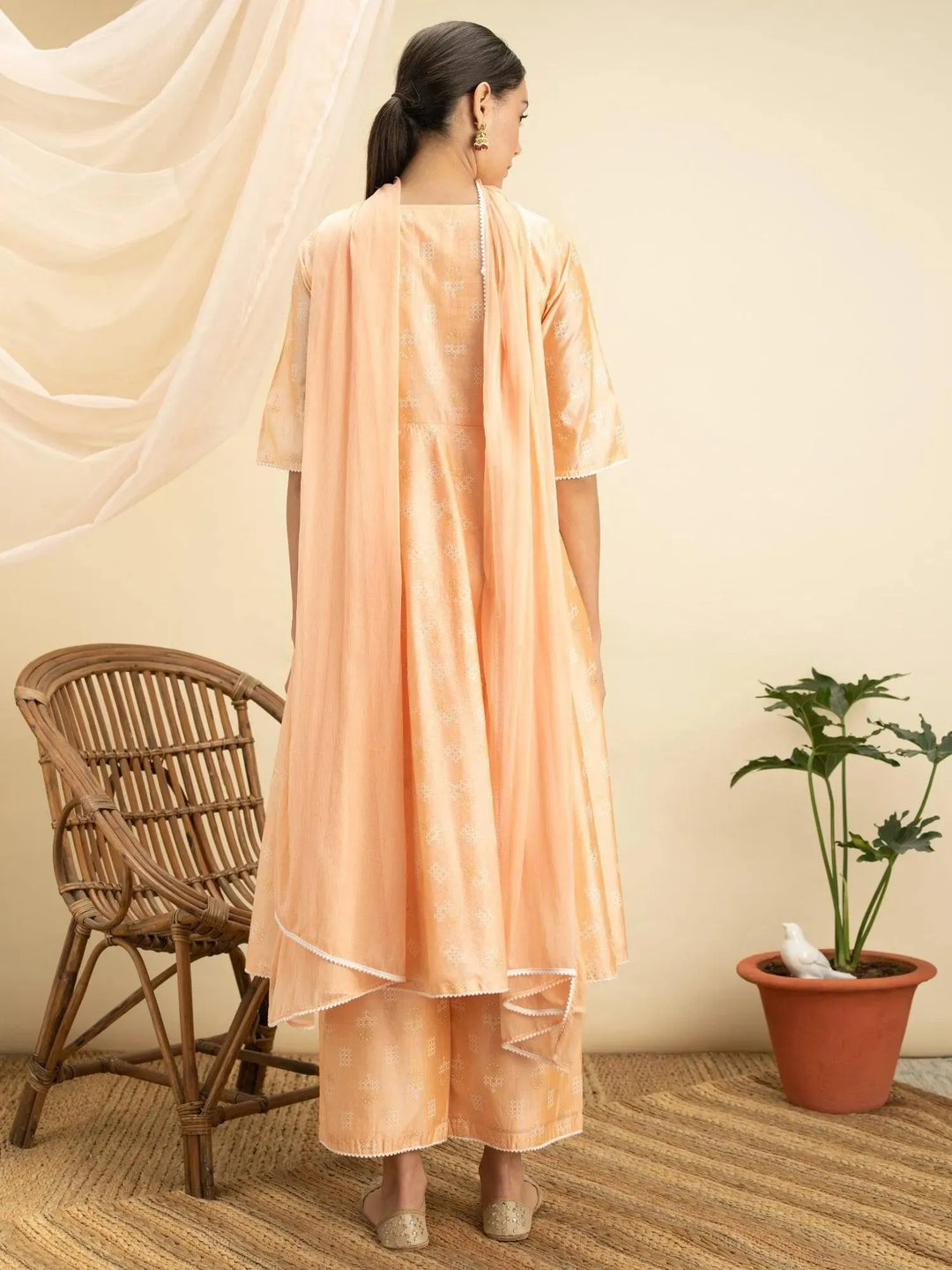 Peach Printed Tusaar Silk Suit Set - Libas