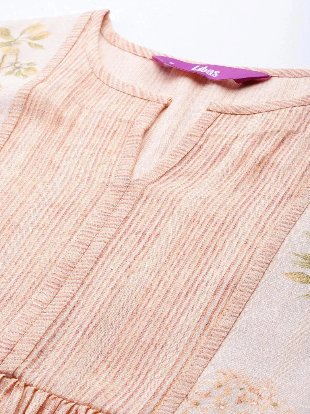 Peach Printed Viscose Rayon Dress - Libas 