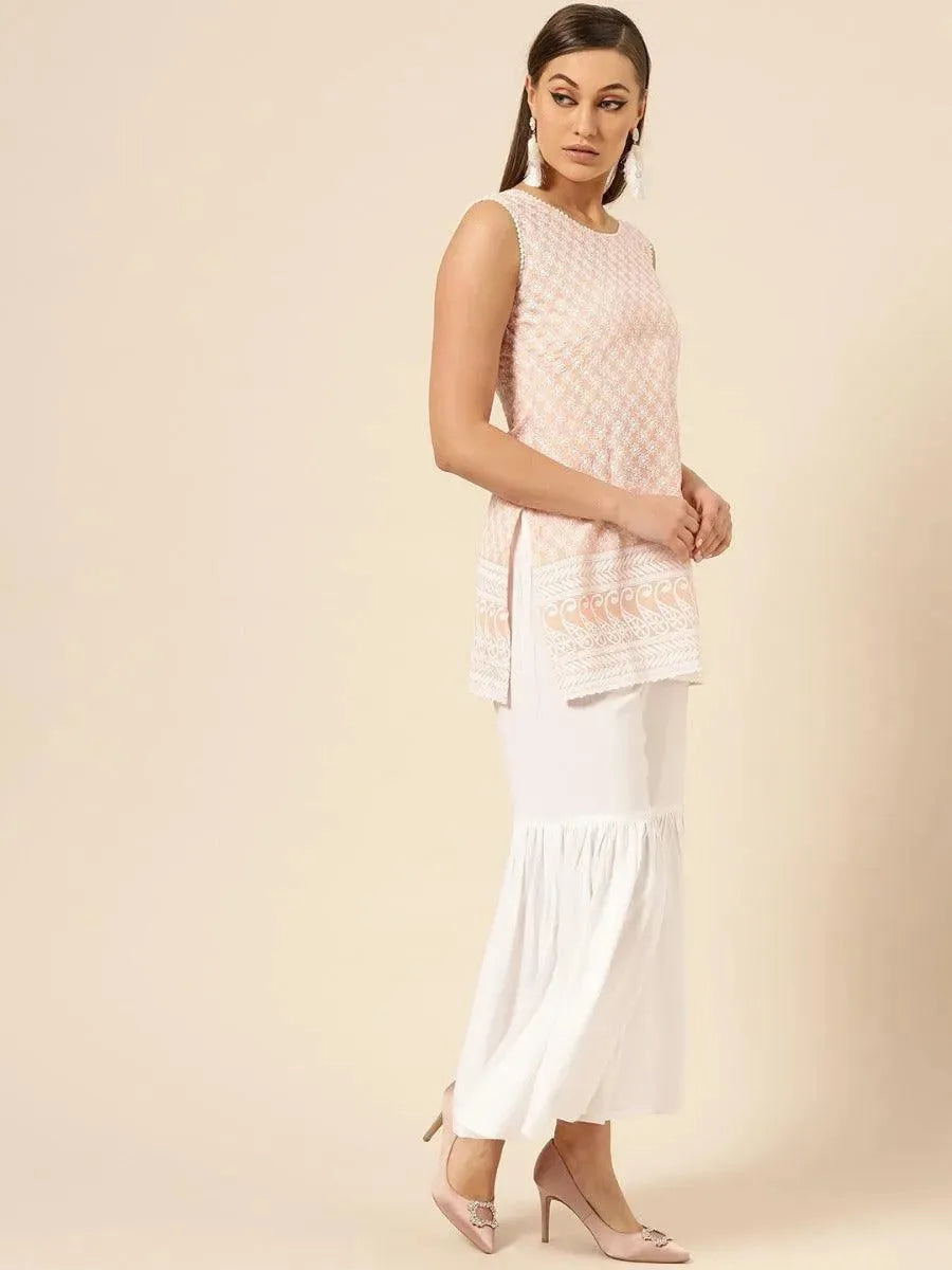 Peach Schiffli Cotton Suit Set - Libas 