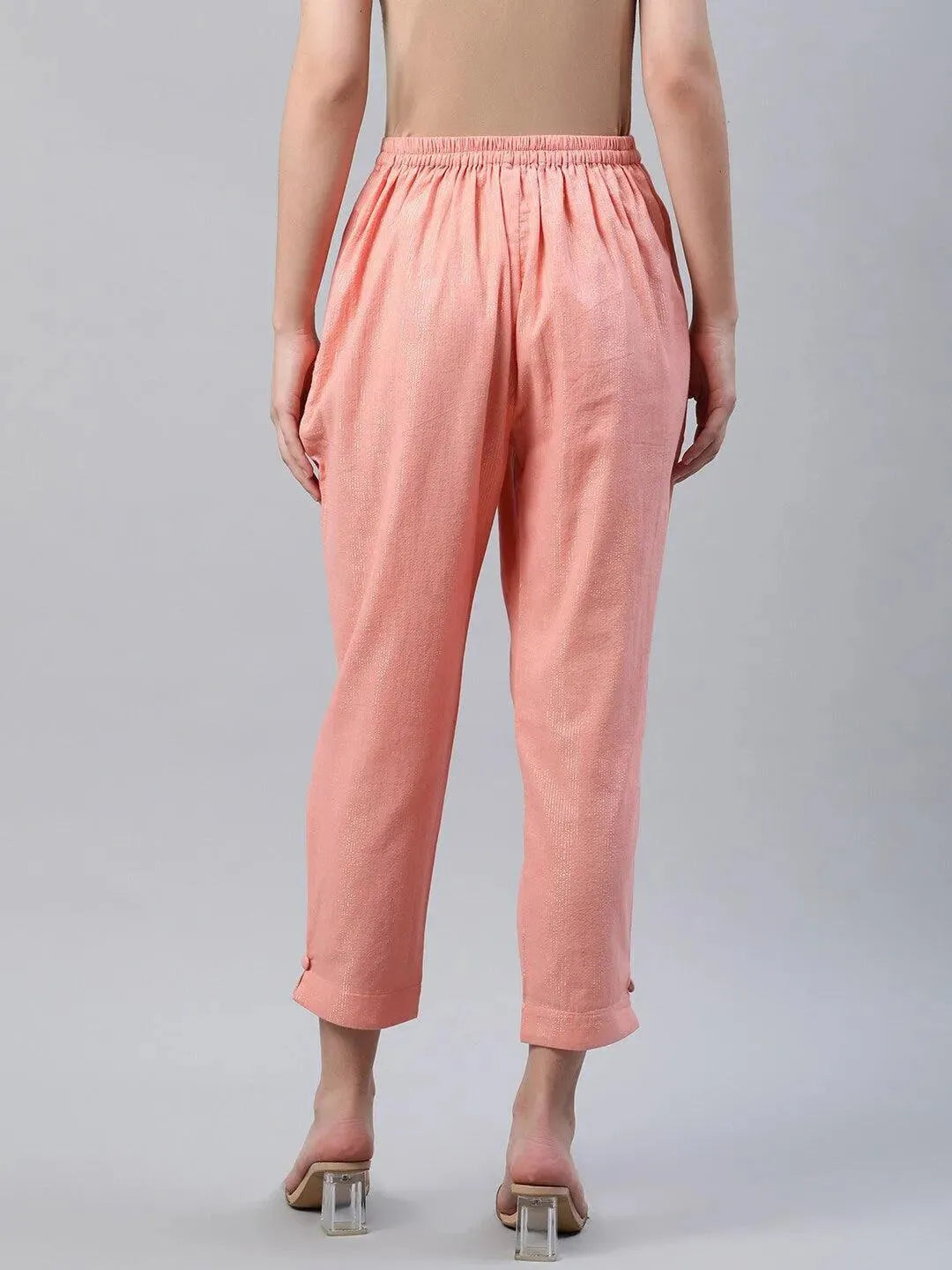 Peach Self Design Cotton Trousers - Libas 