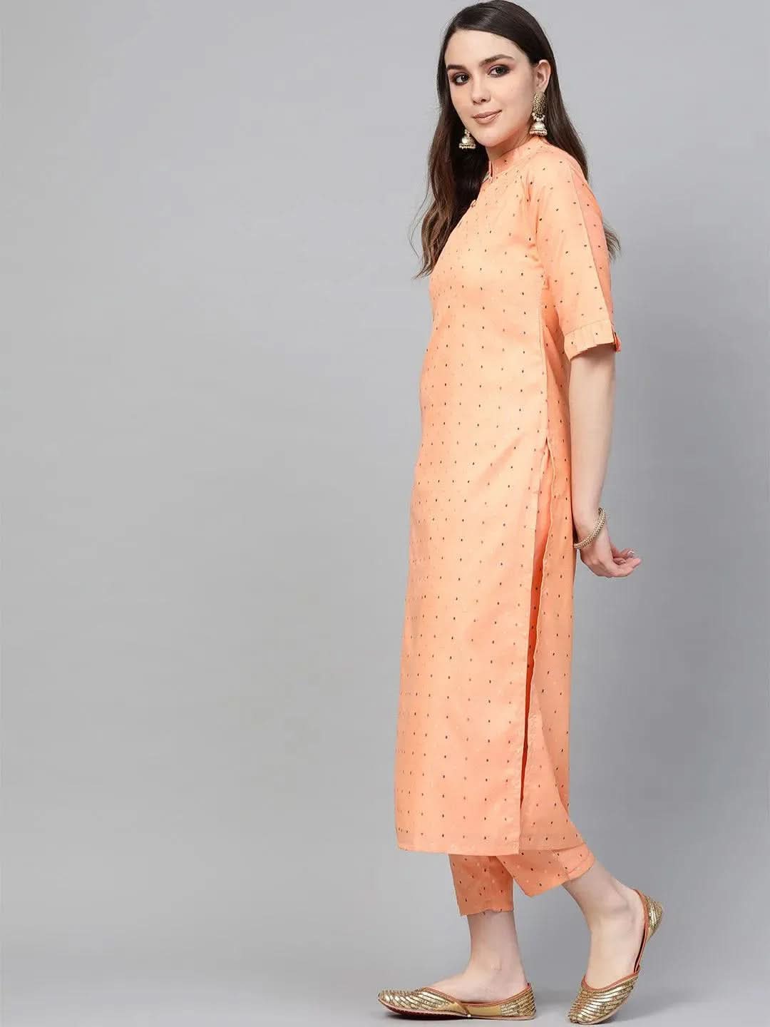 

Buy Peach Self Design Polyester Kurta Set - 6559MJ-XXL | Libas Ethnic Wear Online