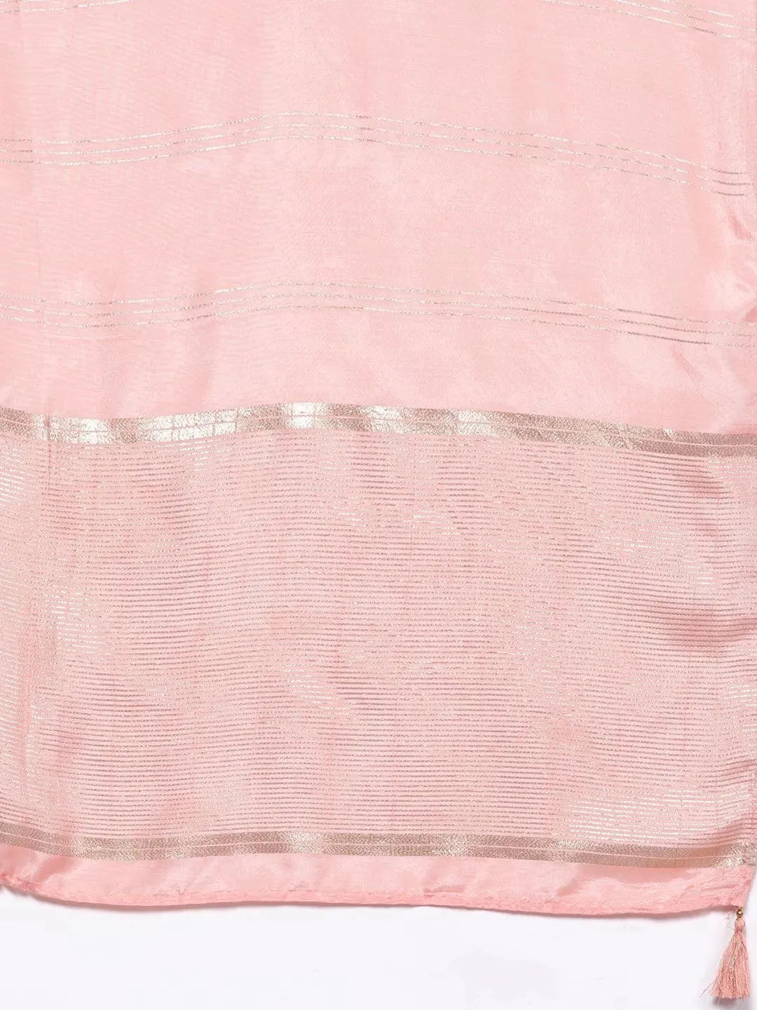 Peach Self Design Silk Blend Suit Set With Trousers - Libas 
