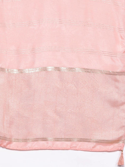 Peach Self Design Silk Blend Suit Set With Trousers - Libas