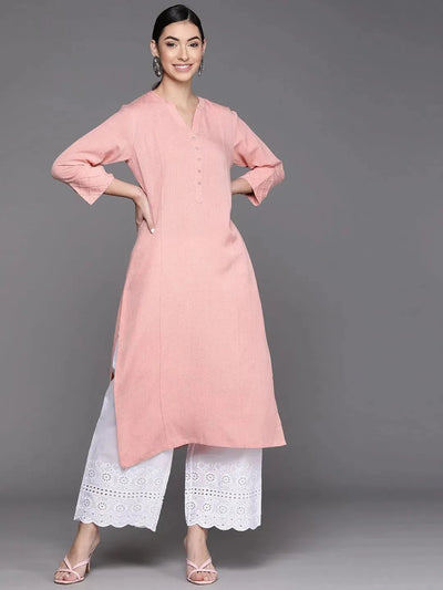 Peach Solid Cotton Kurta - Libas