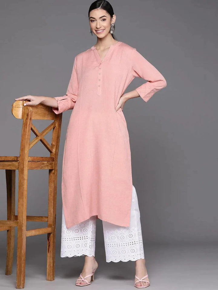 Peach Solid Cotton Kurta - Libas