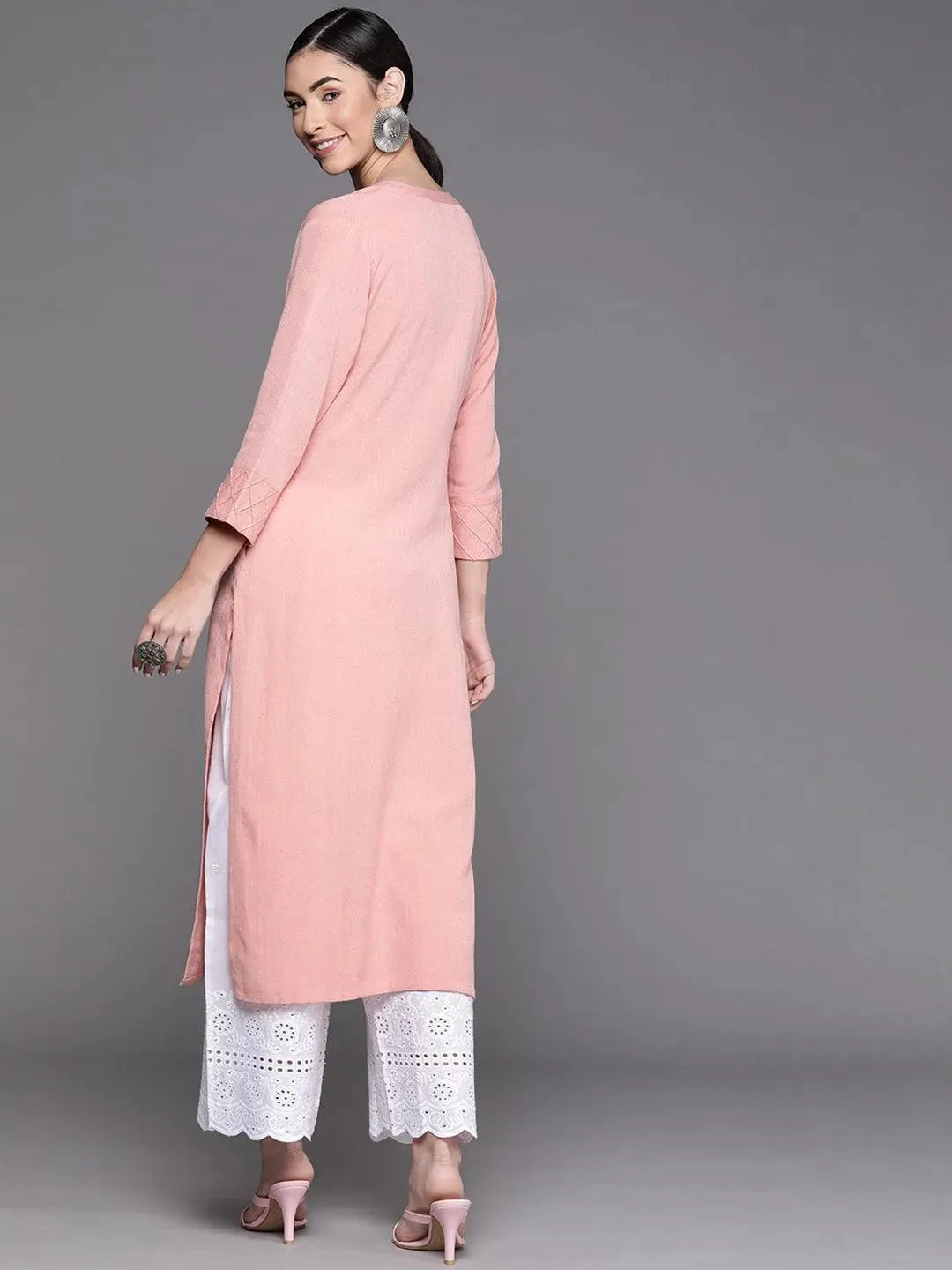 Peach Solid Cotton Kurta - Libas