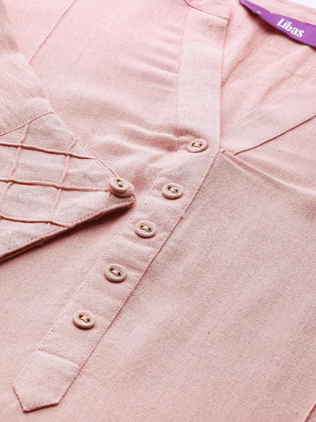 Peach Solid Cotton Kurta - Libas 