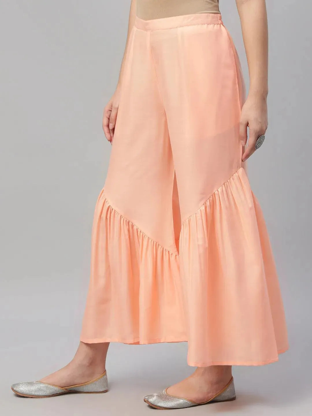 Peach Solid Polyester Sharara Pants - Libas