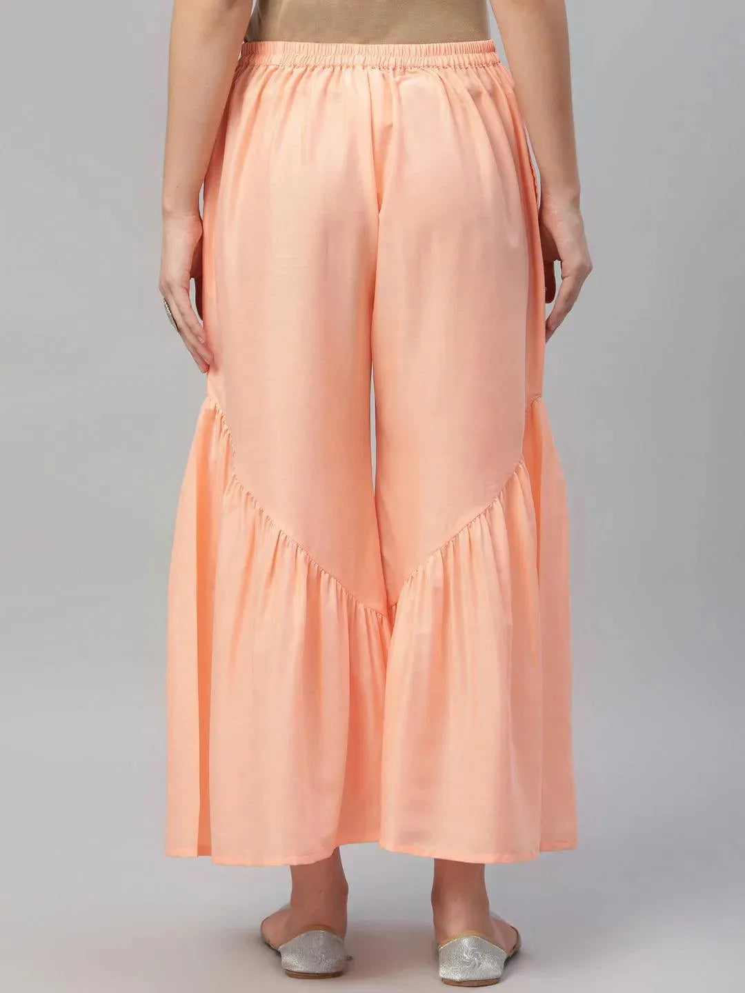 Peach Solid Polyester Sharara Pants - Libas