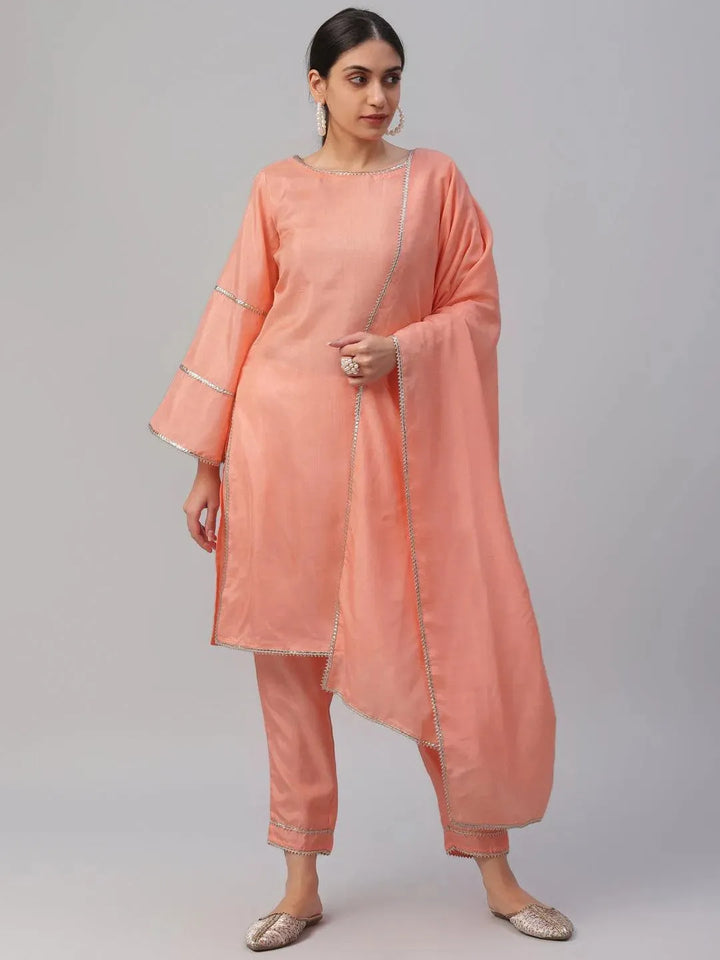 Peach Solid Polyester Suit Set - Libas