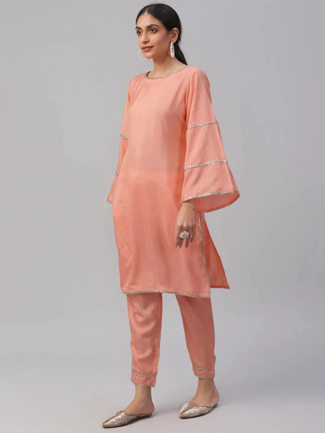 Peach Solid Polyester Suit Set - Libas