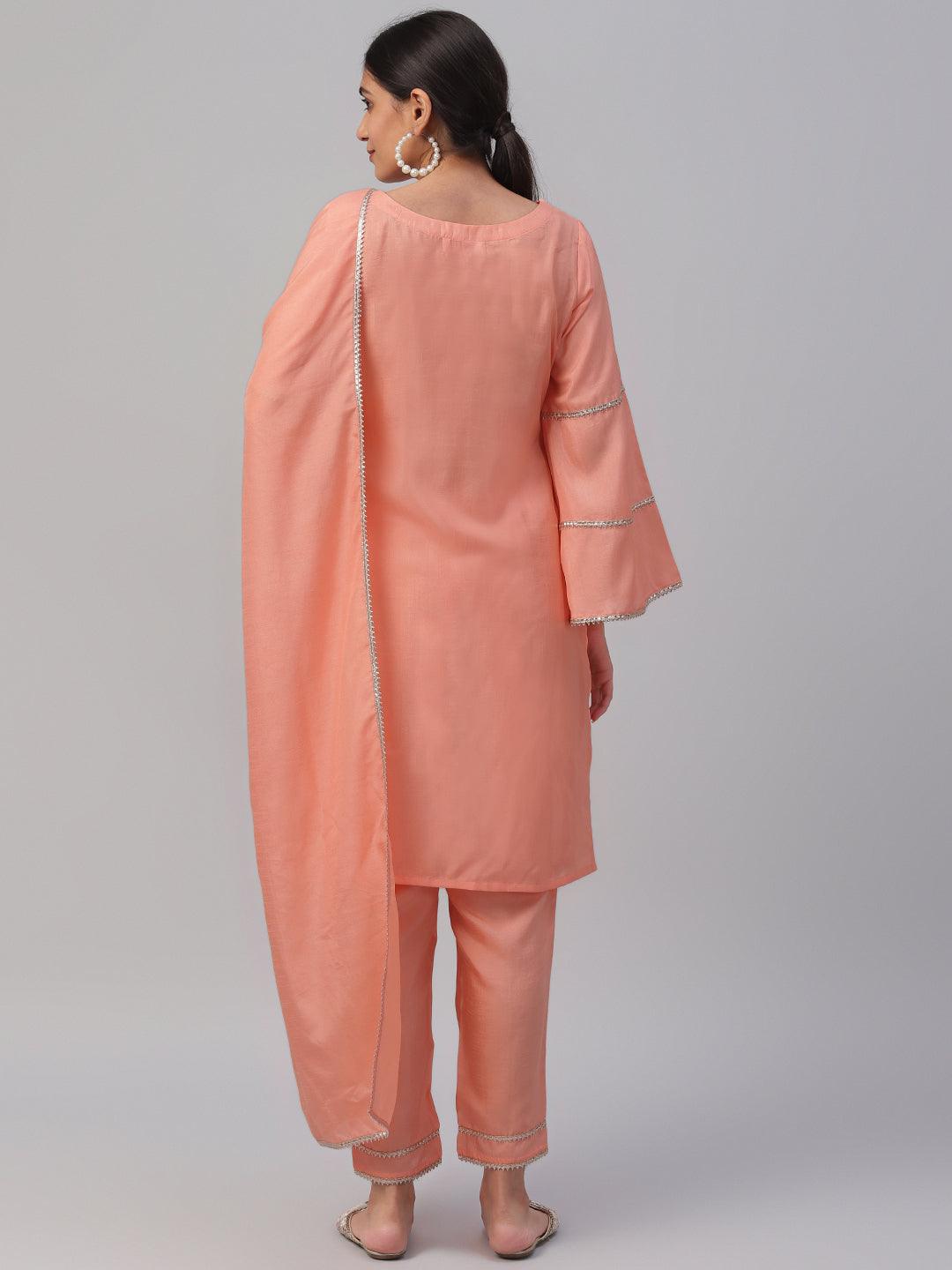 Peach Solid Polyester Suit Set - Libas