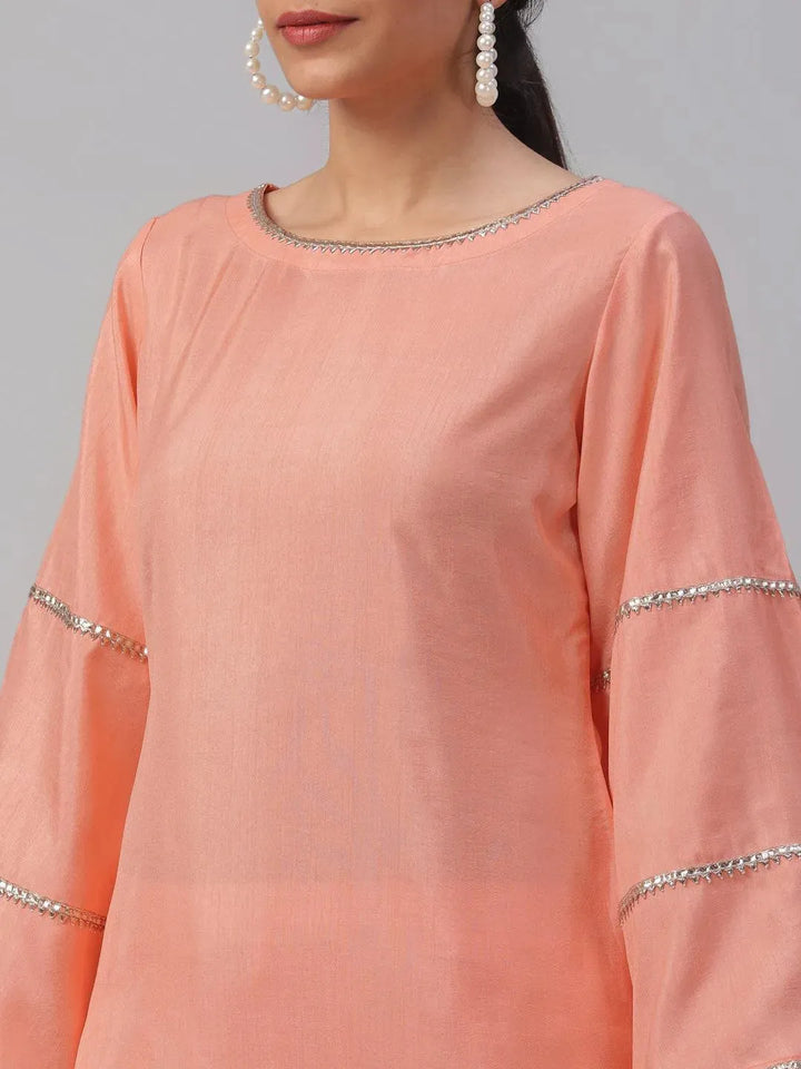 Peach Solid Polyester Suit Set - Libas