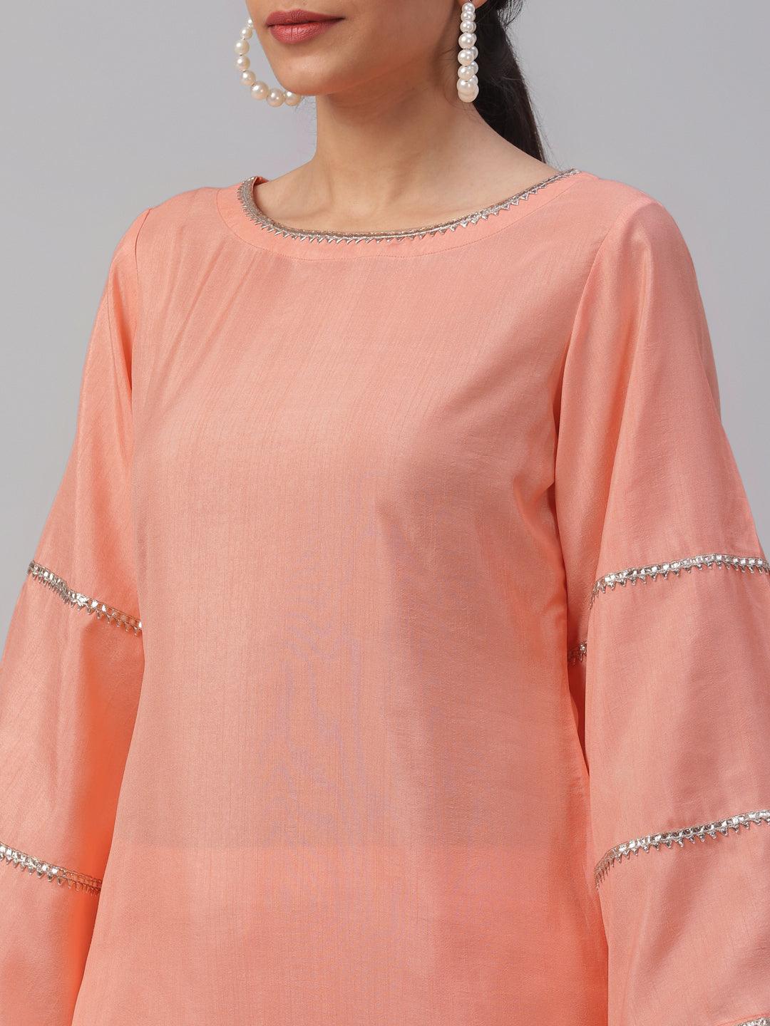 Peach Solid Polyester Suit Set - Libas