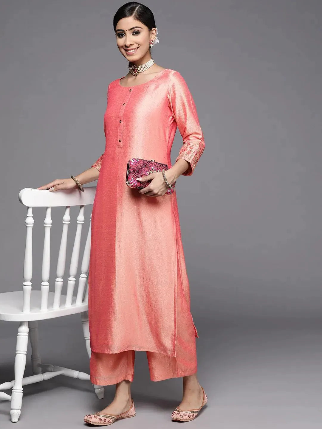 Peach Solid Silk Palazzos - Libas