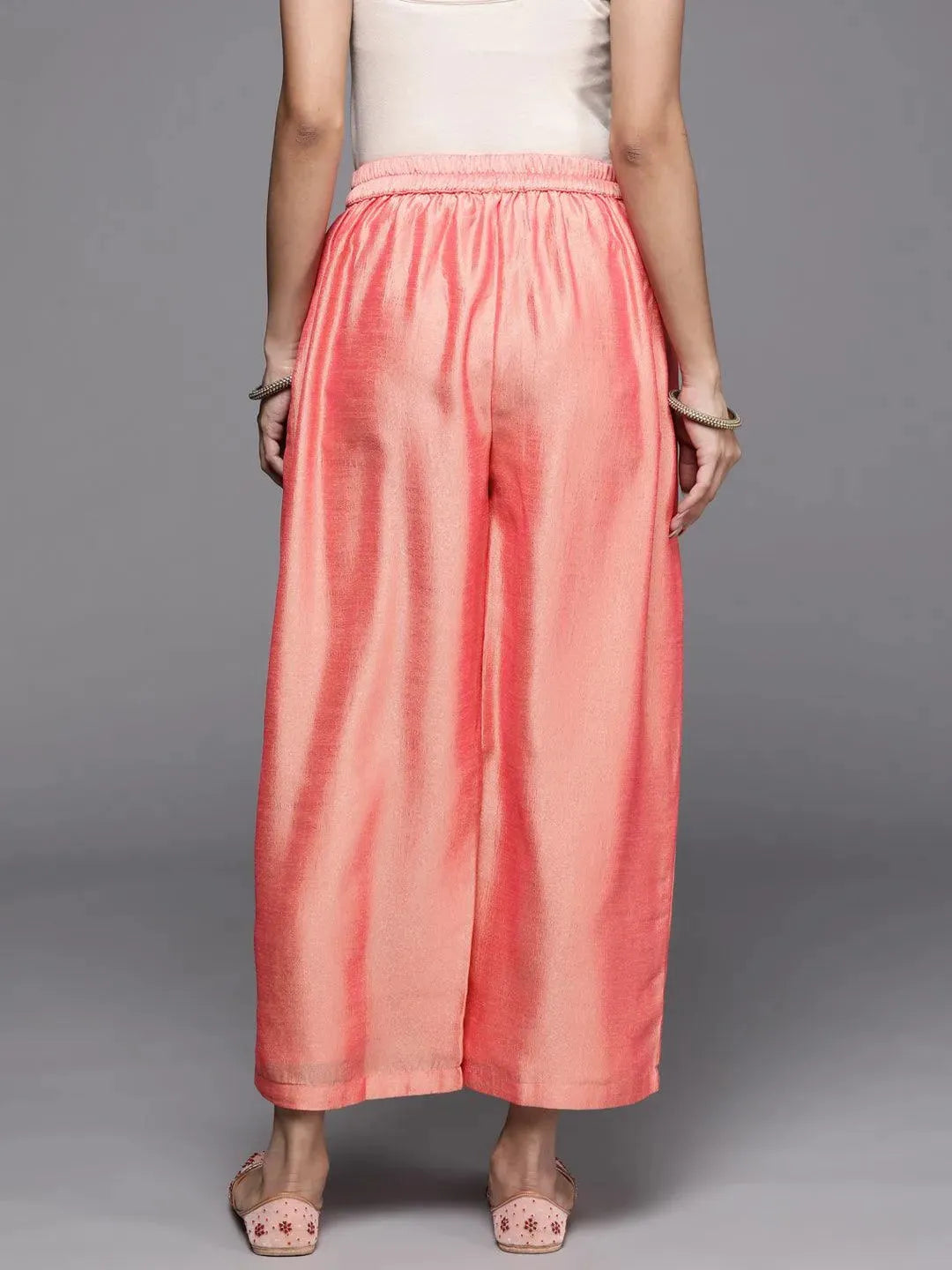 Peach Solid Silk Palazzos - Libas