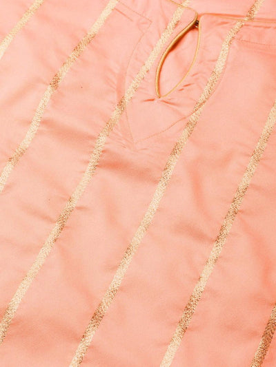 Peach Self Striped Silk Suit Set - Libas