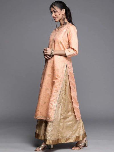 Peach Woven Design Chanderi Silk Kurta - Libas