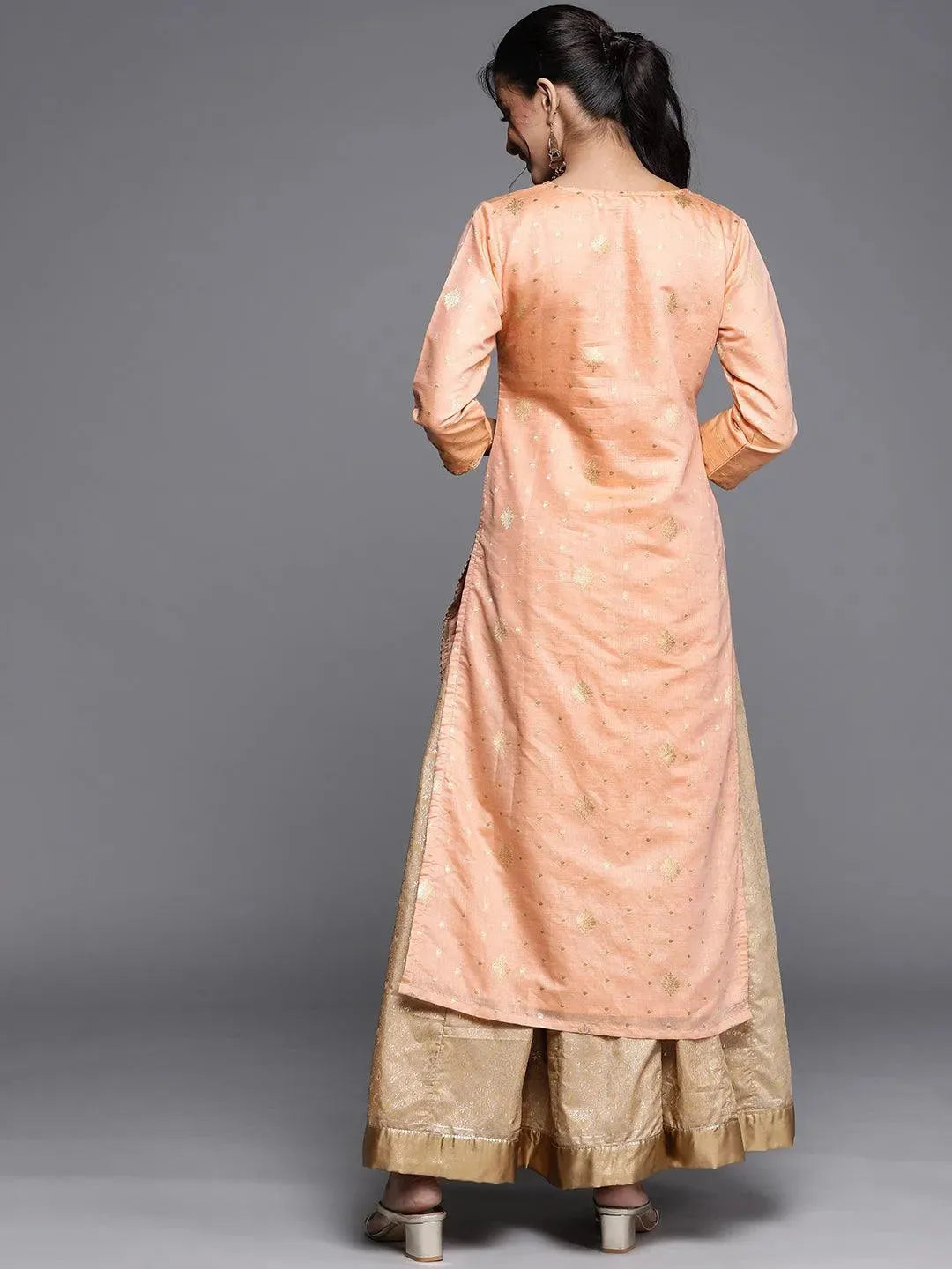 Peach Woven Design Chanderi Silk Kurta - Libas