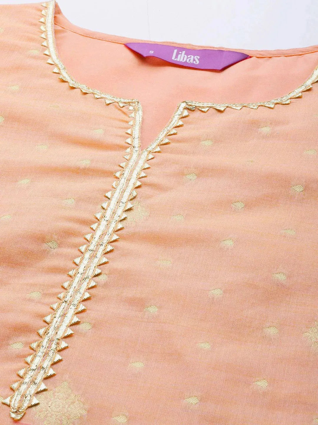 Peach Woven Design Chanderi Silk Kurta - Libas 
