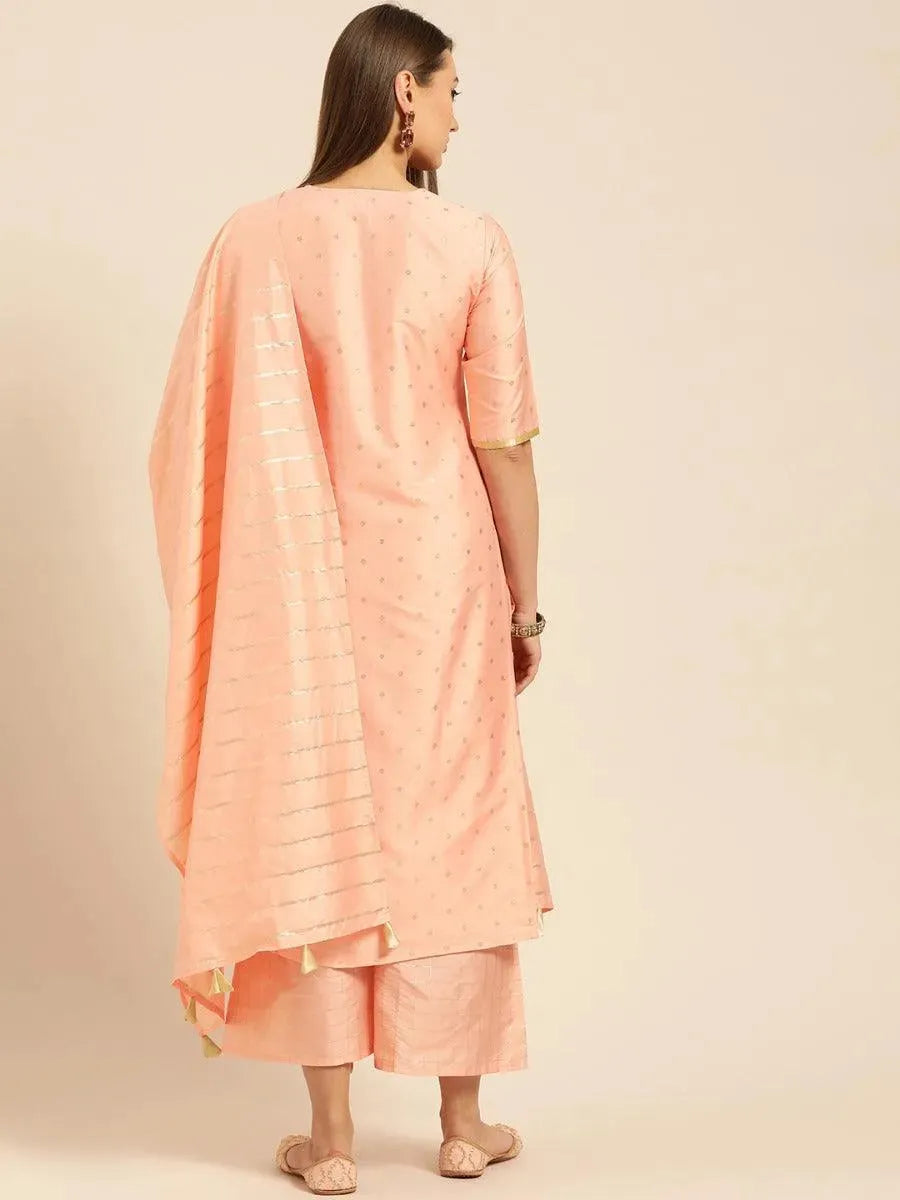 Peach Woven Design Chanderi Suit Set - Libas