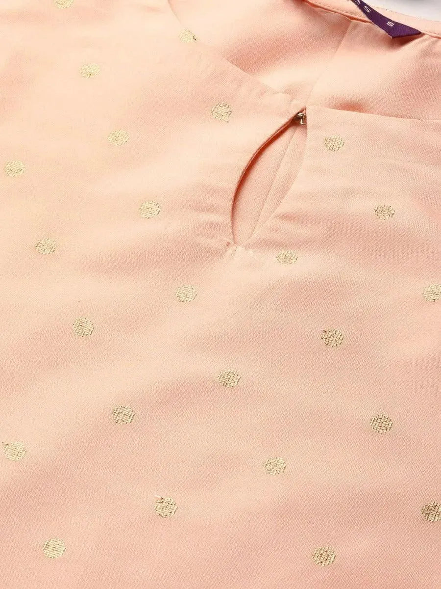 Peach Woven Design Chanderi Suit Set - Libas 