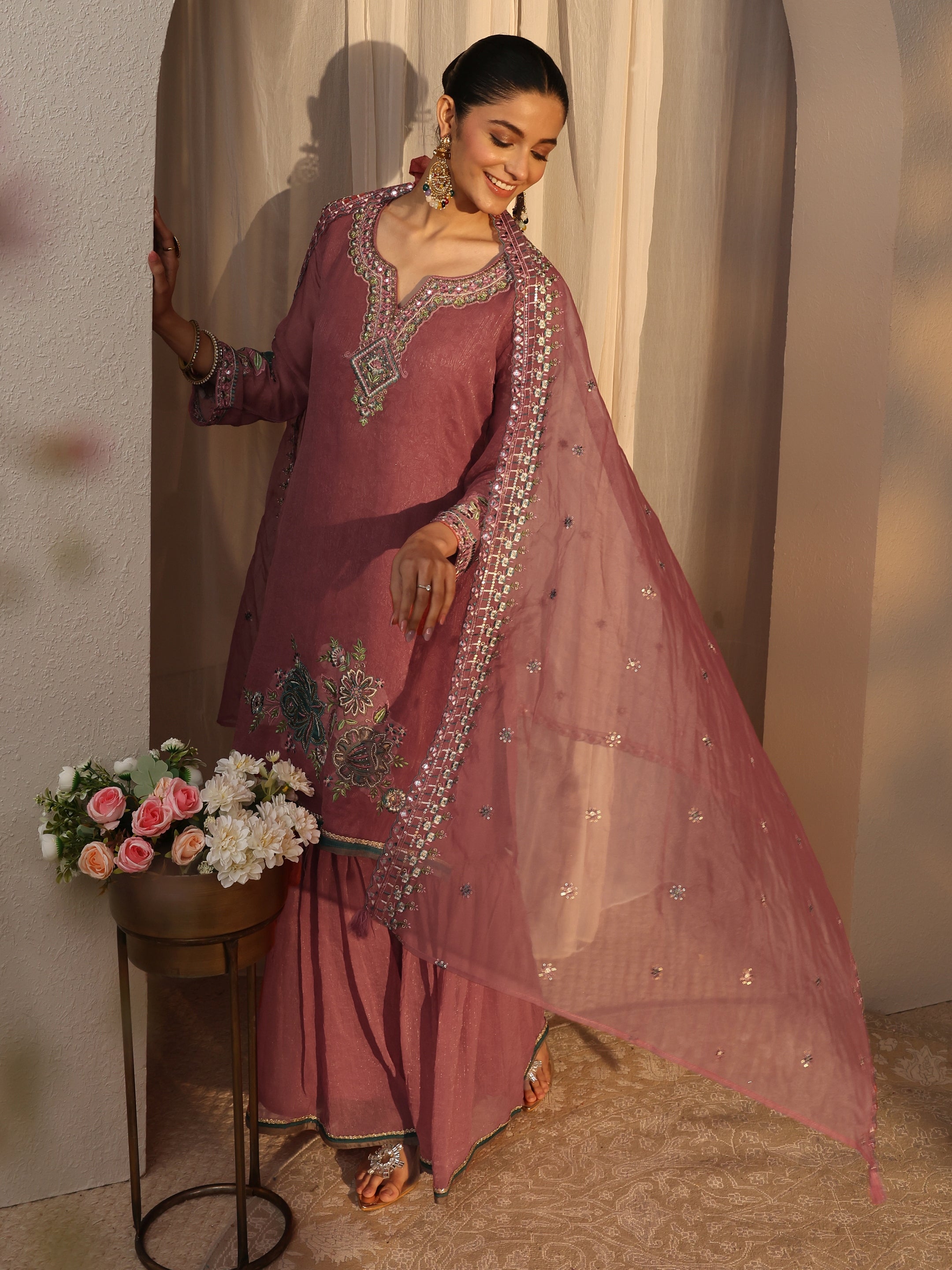 libas Peach Woven Design Chiffon Straight Suits Set With Dupatta-picture-34
