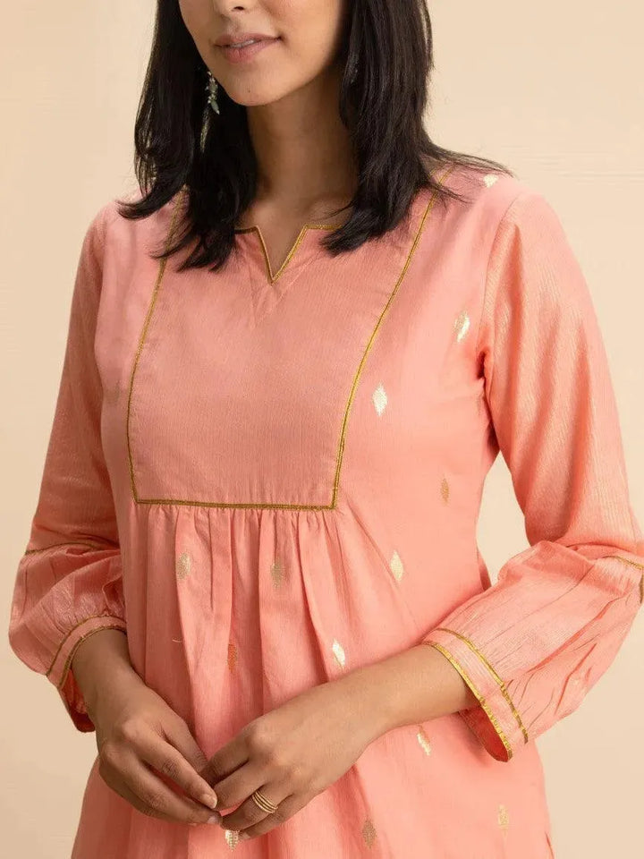 Peach Woven Design Cotton Kurta - Libas