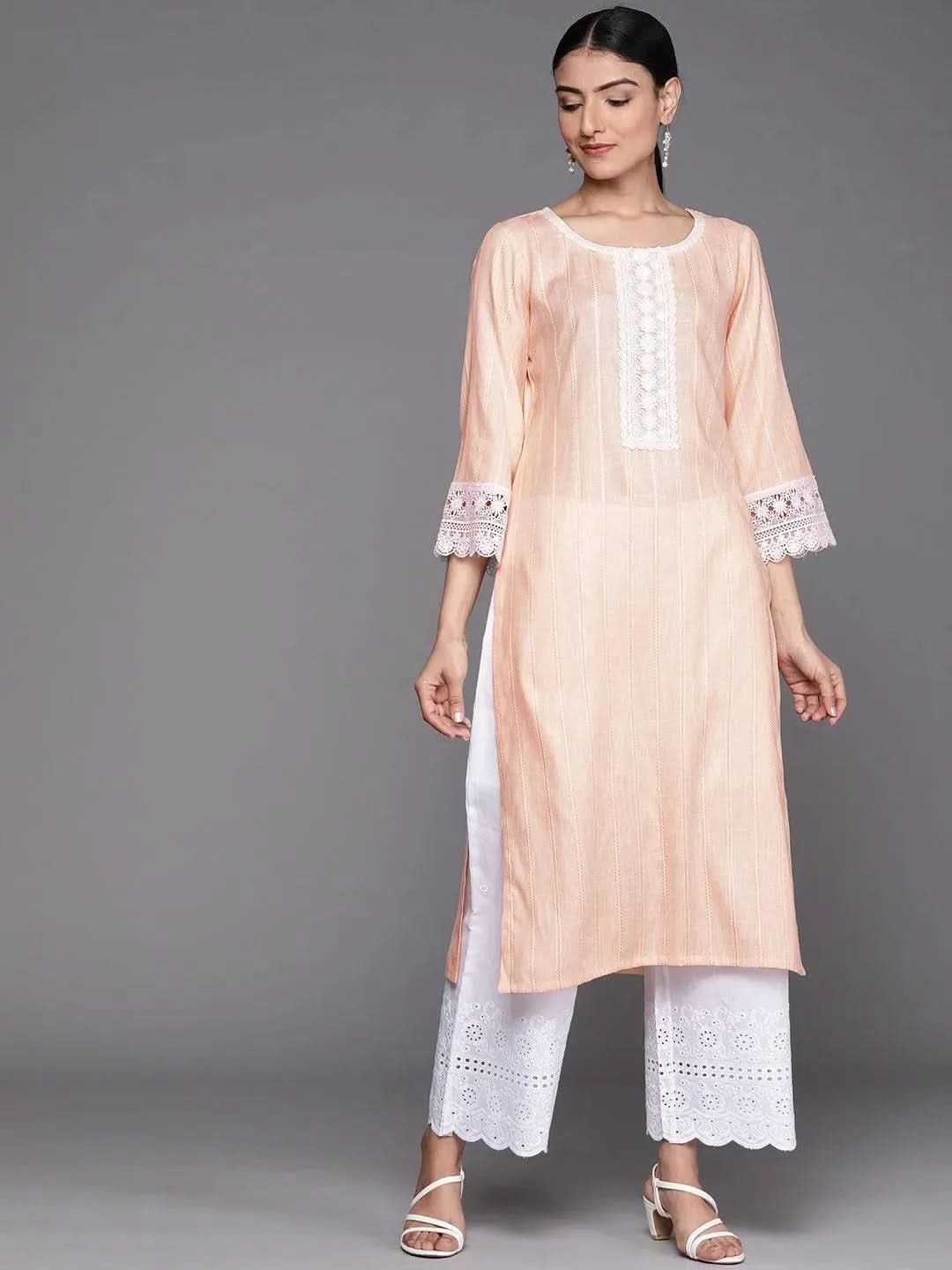 

Buy Peach Woven Design Rayon Kurta - 23152O- | Libas Ethnic Wear Online