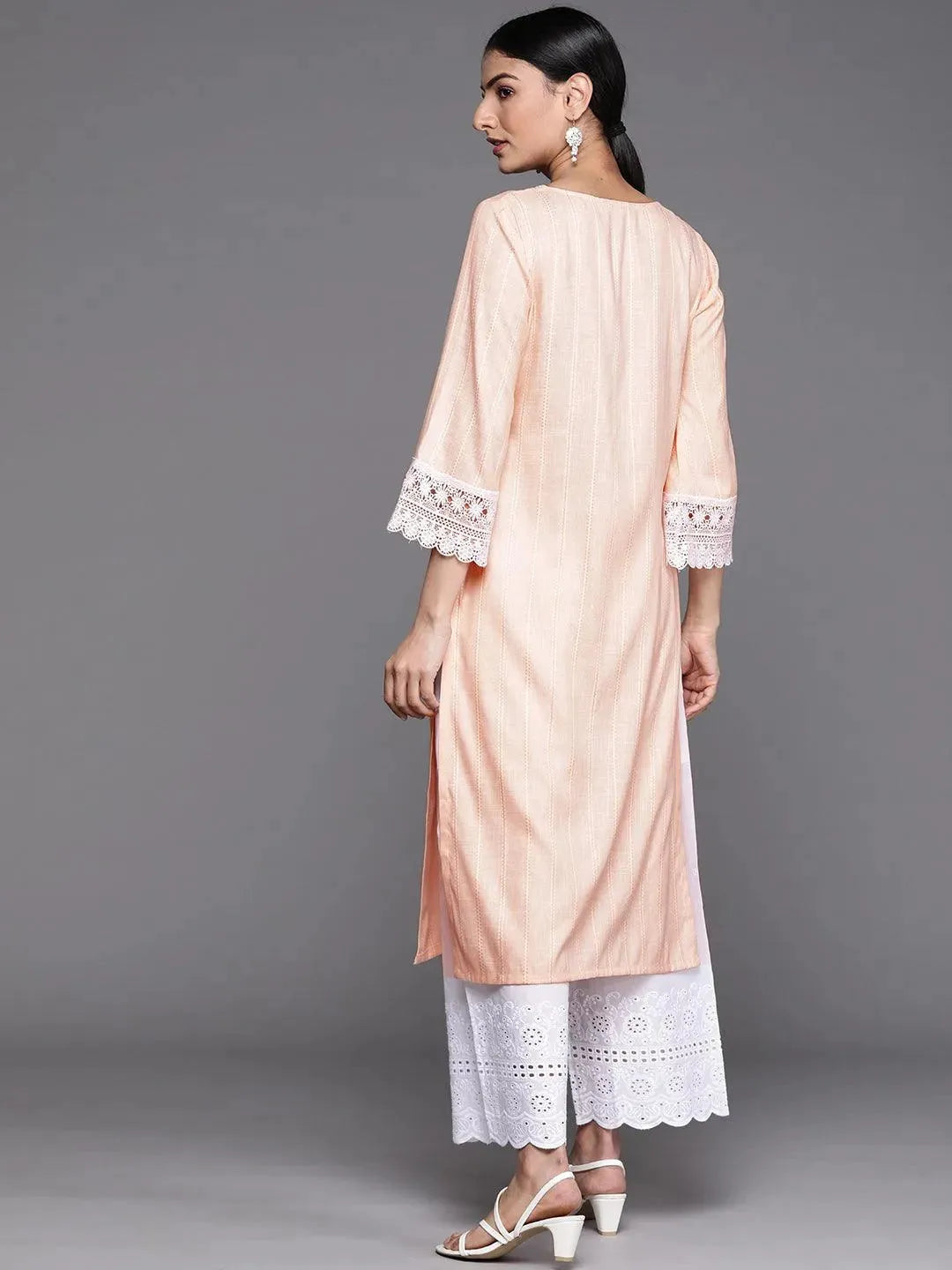 Peach Woven Design Rayon Kurta - Libas 