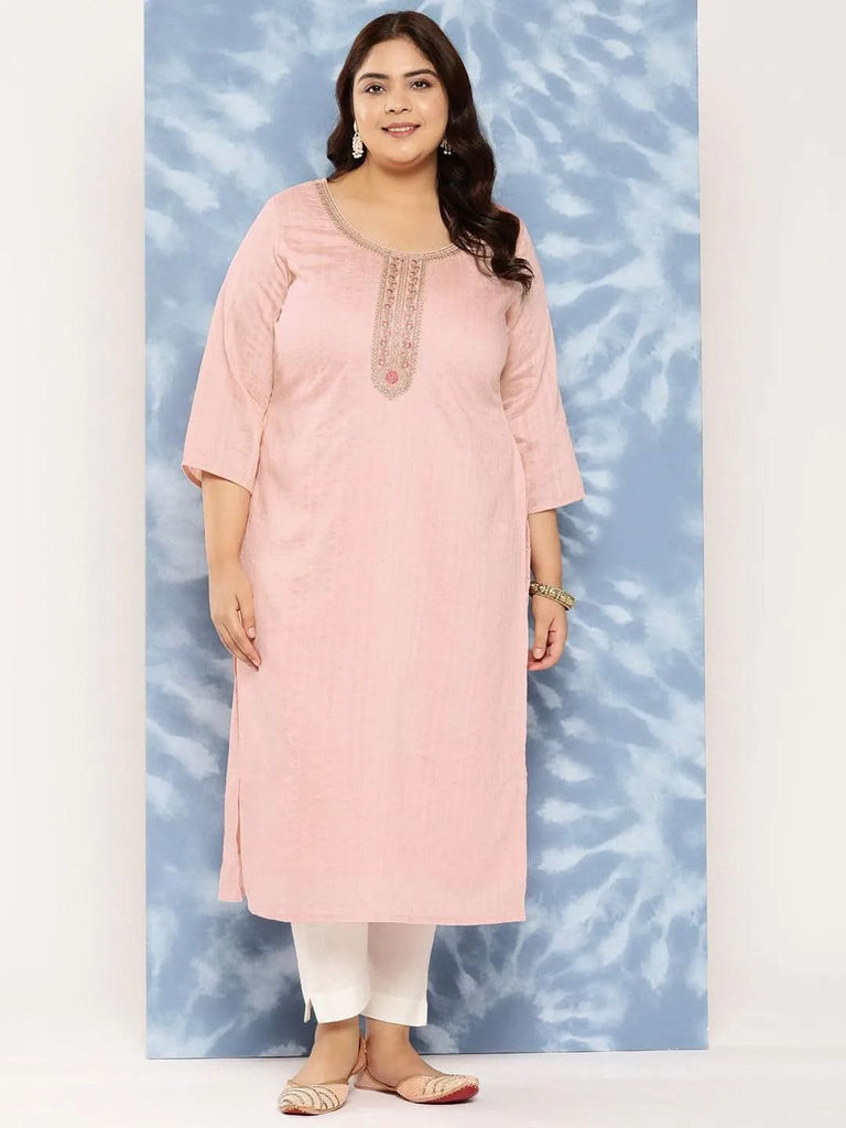 Peach Woven Design Rayon Straight Kurta