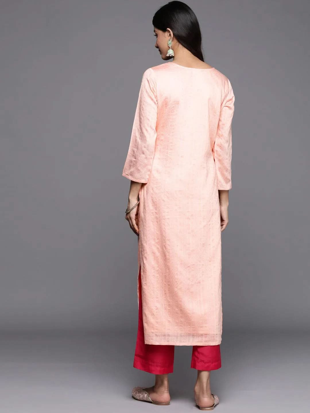 Peach Woven Design Rayon Straight Kurta - Libas 